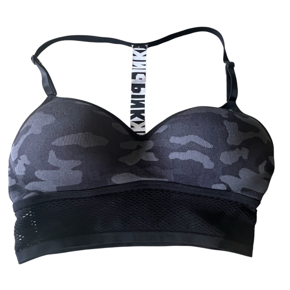 Victoria’s Secret Pink T-Back Black Camo Sports Bra size Small